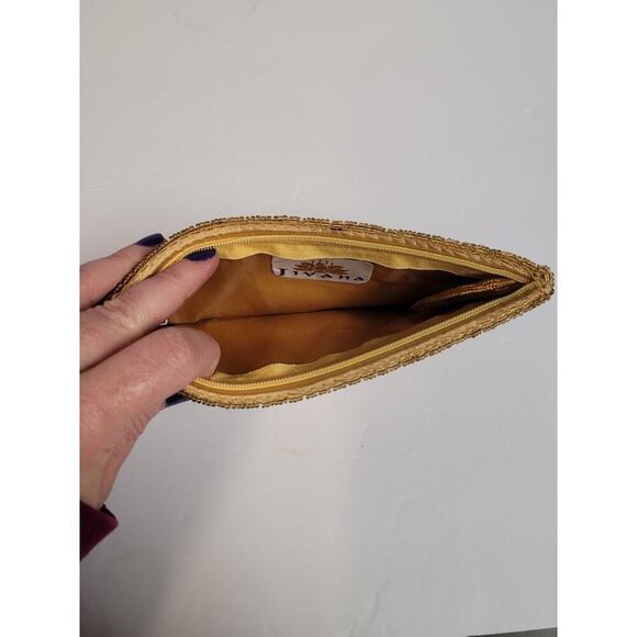 Jivana Faux Tortoiseshell Plastic Tile Seed Bead Zipper Bag Vintage Brown Gold - Picture 5 of 8